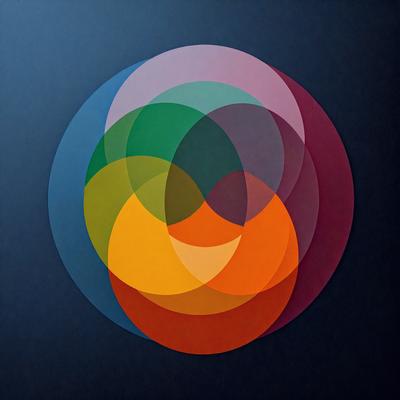The primary subject of the image is a colorful circle, which is the main object, scene, or focus of the image. The circle is set against a dark blue background, creating a striking contrast. The visual style of the image is a combination of photo and digital art, as it appears to be a close-up of a colorful circle with a patterned background. The colors and mood of the image are vibrant and lively, with the circle's bright colors and the dark blue background creating a sense of depth and